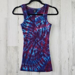 Point Sportswear Fuchsia Turquoise Purple Tie Dye Ribbed Tank Top Size Large